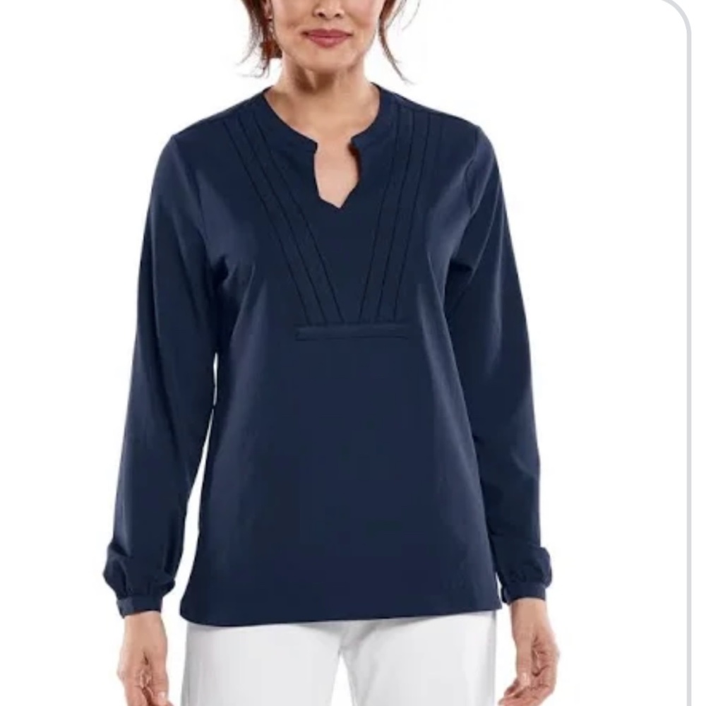 NWT Coolibar navy blue Aire Katerini top. Long sleeves. Great coverage. UPF50+